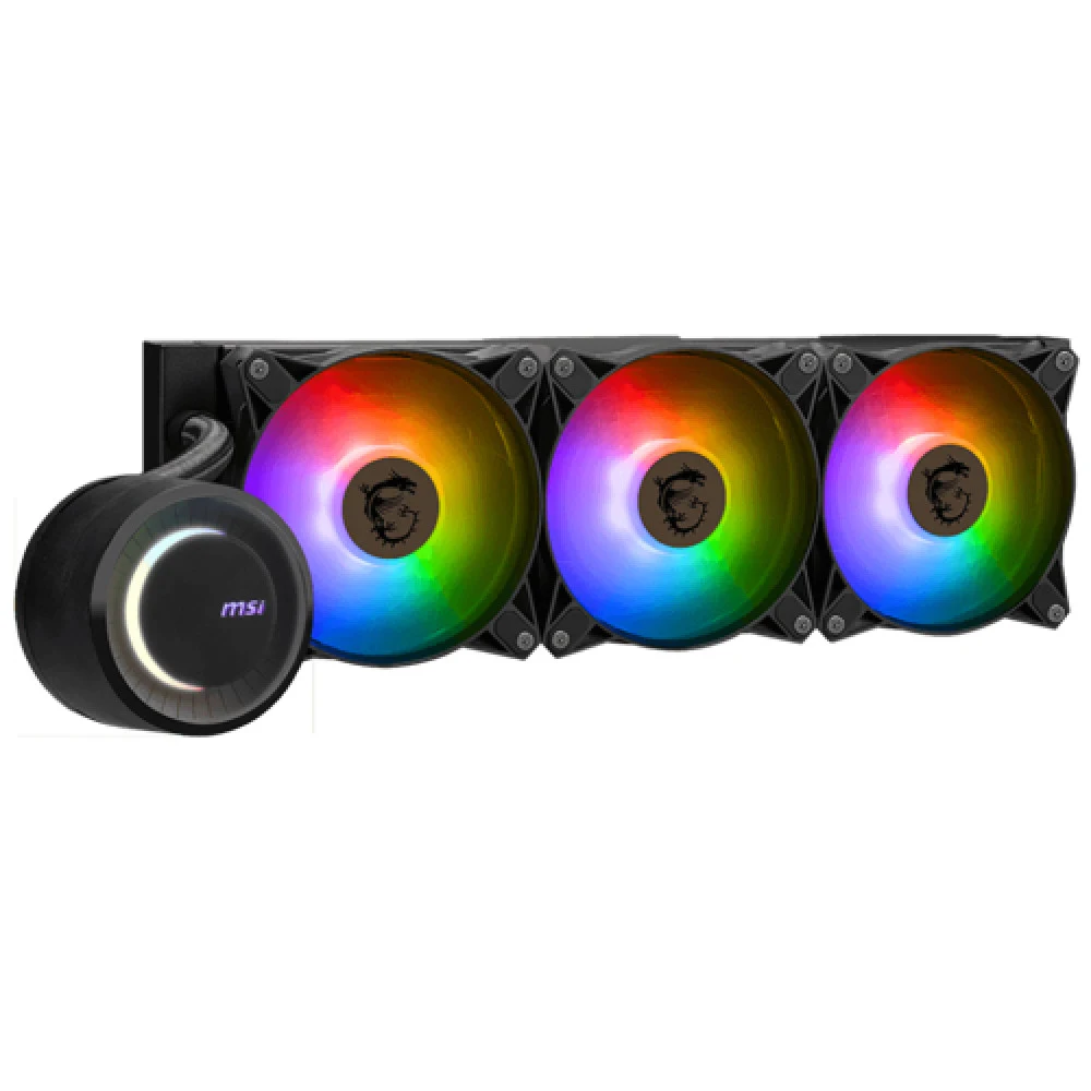 Система жидкостного охлаждения/ Water Cooling System MSI MAG CORELIQUID E360 (325W, 360mm, Black, ARGB/ Fans: 3x120mm, 75.04CFM, 32.5dBA, 1800RPM/ Pump 20dBA, 3000RPM, Rad thickness 27mm/ S: 1851, 1