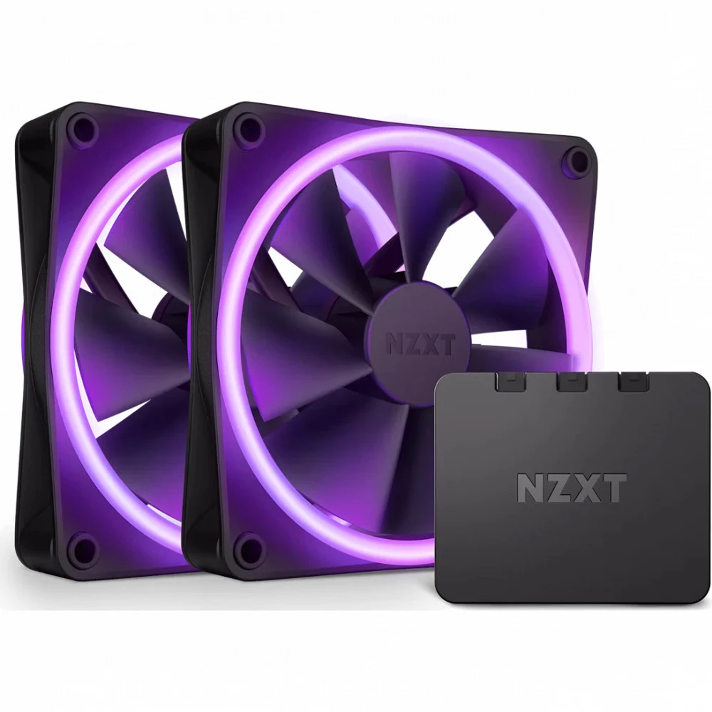 Комплект кулеров для компьютерного корпуса, NZXT, F120 RGB DUO, RF-D12TF-B1, RGB LED, 500-1800 об/мин, 48.58 CFM, 29 dB(A), 4-pin PWM, 120 x 120 x 25мм, Черный