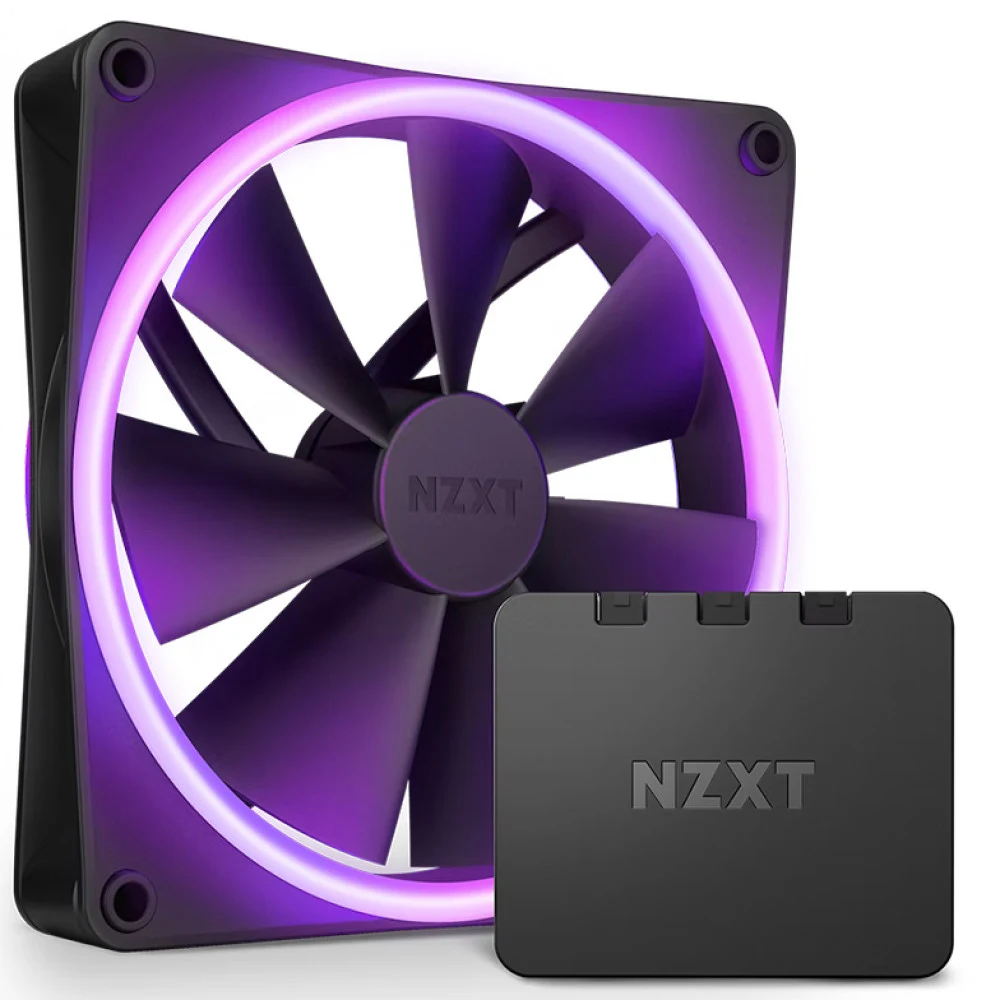 Комплект кулеров для компьютерного корпуса, NZXT, F140 RGB DUO, RF-D14DF-B1, RGB LED, 500-1800 об/мин, 84.75 CFM, 36 dB(A), 4-pin PWM, 140 x 140 x 26мм, Черный