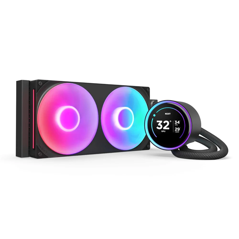 Кулер с водяным охлаждением, NZXT, Kraken Elite 280 RGB V2, RL-KR28E-B2, Intel: LGA 1851/ 1700 / 1200 / 115X, AMD: AM5 / AM4, TDP 250W, 2*140мм F140 RGB Core Fans, 1200–2800 ±300 об/мин, 98.61 CFM,