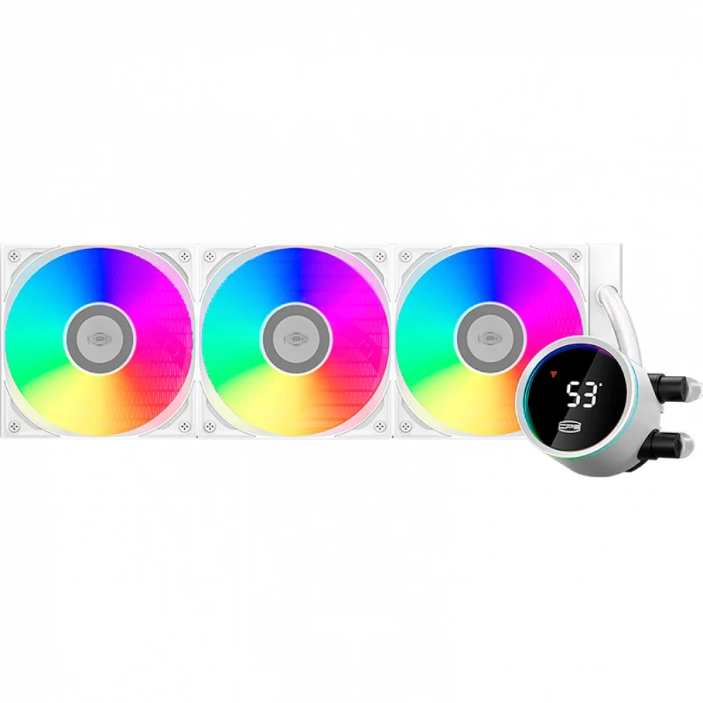 Система охлаждения/ Water Cooling System PCCooler DA360 Pro ARGB Digital WH (300W, 360mm, LED temp., White, ARGB/ Fans: 3x120mm, 75.8CFM, 33.7dBA, 2200RPM/ Pump height 57mm, 28dBA, 3000RPM, Rad thic