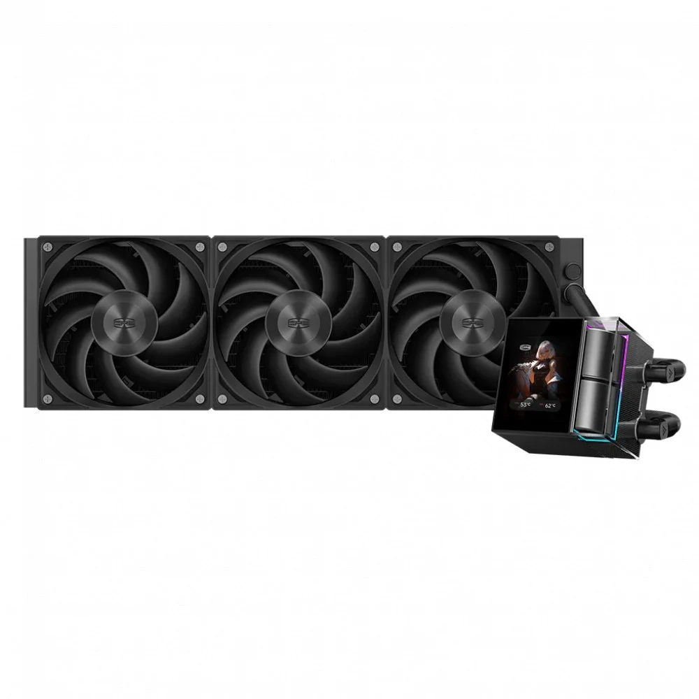 Система охлаждения/ Water Cooling System PCCooler DS360 Display BK (310W, 360mm, LED, Black, ARGB Pump/ Fans: 3x120mm, 90.56CFM, 39.8dBA, 2500RPM/ Pump height 65mm, 15dBA, 2600RPM, Rad thickness 27m