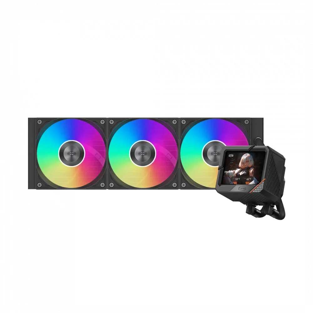 Система охлаждения/ Water Cooling System PCCooler GT360M ARGB Display BK (300W, 360mm, LED temp., Black, ARGB/ Fans: 3x120mm, 75.8CFM, 33.7dBA, 2200RPM/ Pump height 85mm, 15dBA, 2600RPM, Rad thickne