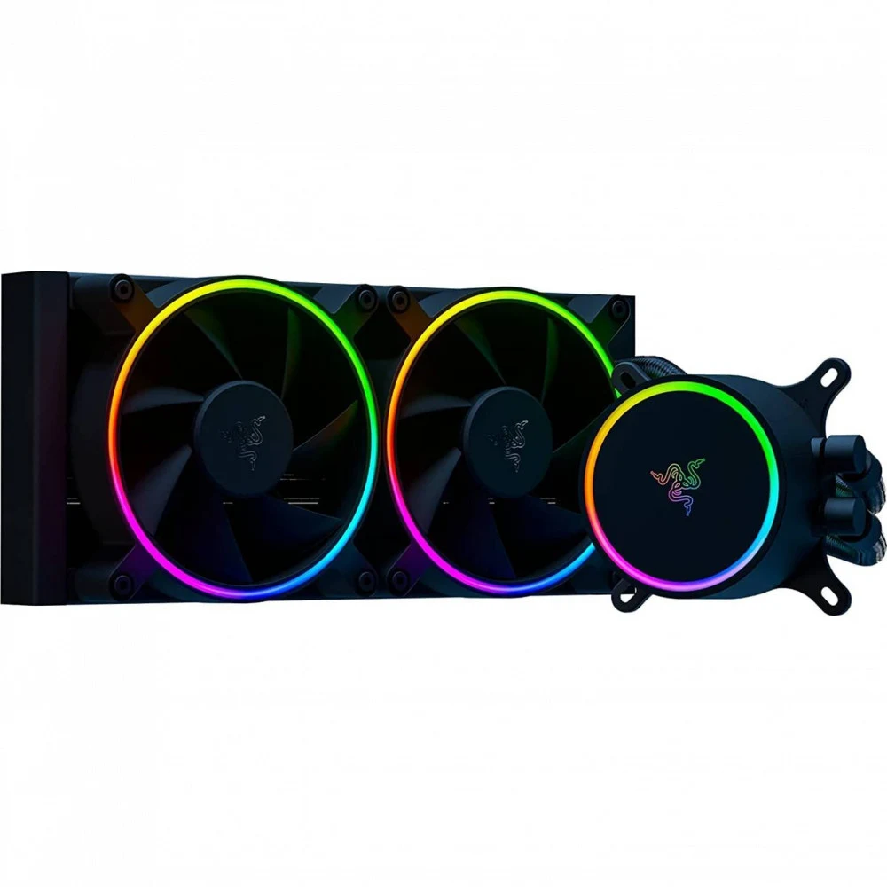 Кулер с водяным охлаждением, Razer, Hanbo Chroma RGB AIO Liquid Cooler (aRGB Pump Cap), RC21-01770100-R3M1, 240 мм, Подсветка RGB, Габариты 275x123x30 мм, Чёрный