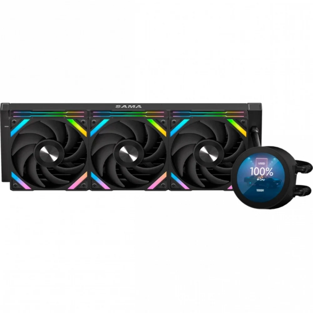 Водяное охлаждение для процессора/ Water Cooling System SAMA Q70 Black (360mm, LED temp., Black, ARGB/ Fans: 3x120mm, 86CFM, 30dBA, 2600RPM/ Pump height 64mm, 30dBA, 2800RPM, Rad thickness 27mm/ S:
