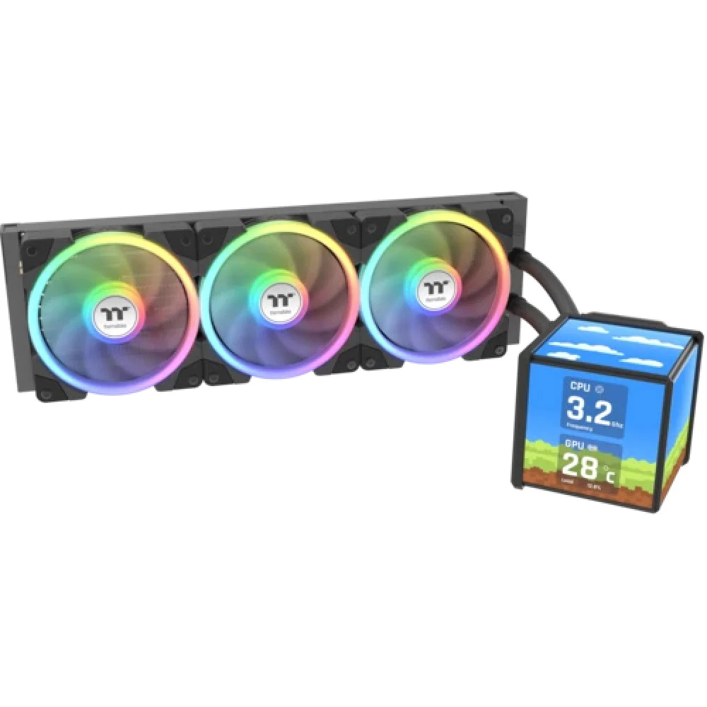 Кулер с водяным охлаждением, Thermaltake, MINECUBE 360 Ultra ARGB Black, CL-W481-PL12SW-A, Intel LGA 2066/2011-3/2011/1851/1700/1200/1156/1155/1151/1150, AMD AM5/AM4/, TDP 360W Вт, 3*12см, 500~2000