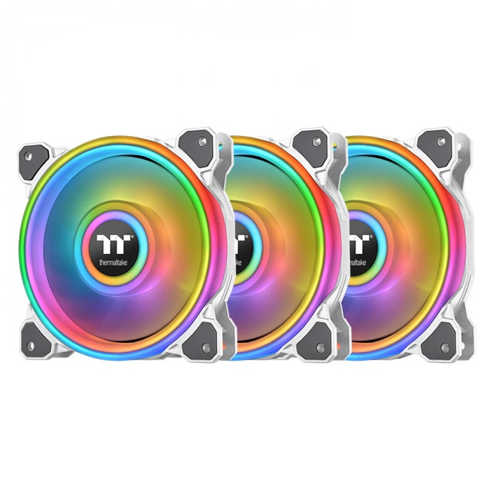Кулер для компьютерного корпуса, Thermaltake, Riing Quad 12 RGB 3-Fan Pack, CL-F100-PL12SW-A, Вентилятор 120мм, 500-1500 об.мин, 25дБ, USB 2.0 (9 Pin), Подсветка ARGB, Габариты 120х120х25мм, Белый
