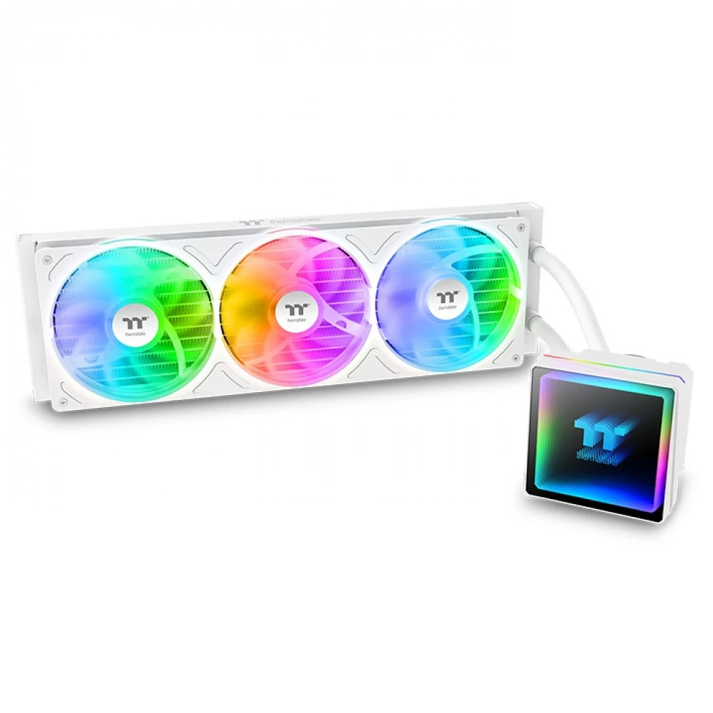 Кулер с водяным охлаждением, Thermaltake, TH360 V3 ARGB Sync Snow Edition, CL-W468-PL12SW-A, 1151 / 1200 / 1700 / 1851 / 2011 / 2066 / AM4 / AM5, TDP 365 Вт, 3, 500 - 2500 об/мин, 85.18, 37.8, Белый