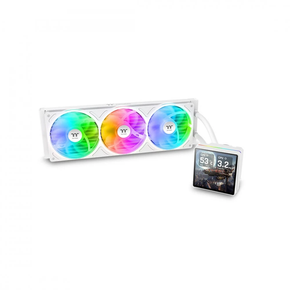 Кулер с водяным охлаждением, Thermaltake, TH360 V3 Ultra ARGB Sync Snow Edition, CL-W476-PL12SW-A, 1151 / 1200 / 1700 / 1851 / 2011 / 2066 / AM4 / AM5, TDP 365 Вт, 3, 500 - 2500 об/мин, 85.18, 37.8,