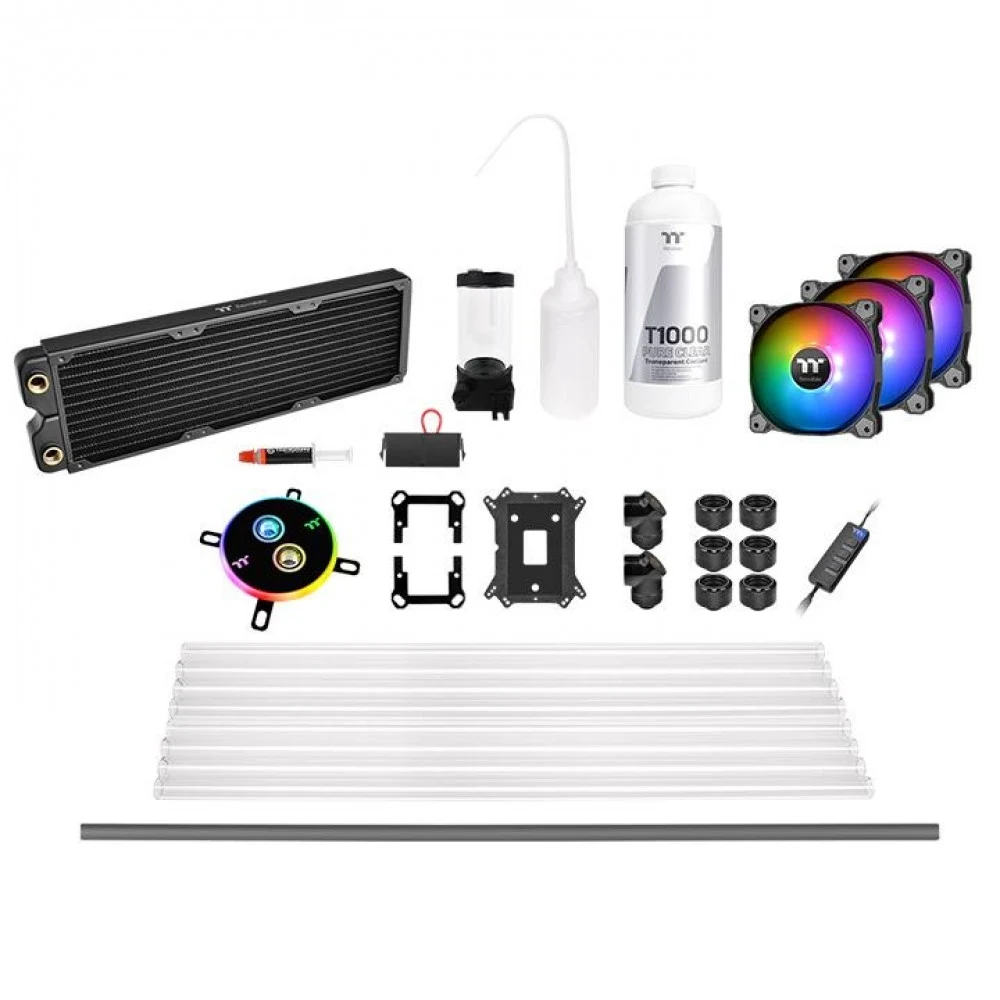 Комплект для сборки СВО, Thermaltake, Pacifice C360 Hard Tube, Запчасти к ПК, CL-W243-CU12SW-A, Intel LGA 2066/2011/1366/1156/1155/1151/1150/775, AMD AM4/FM2/FM1/AM3+/AM3/AM2+/AM2, 3*120мм вентилято