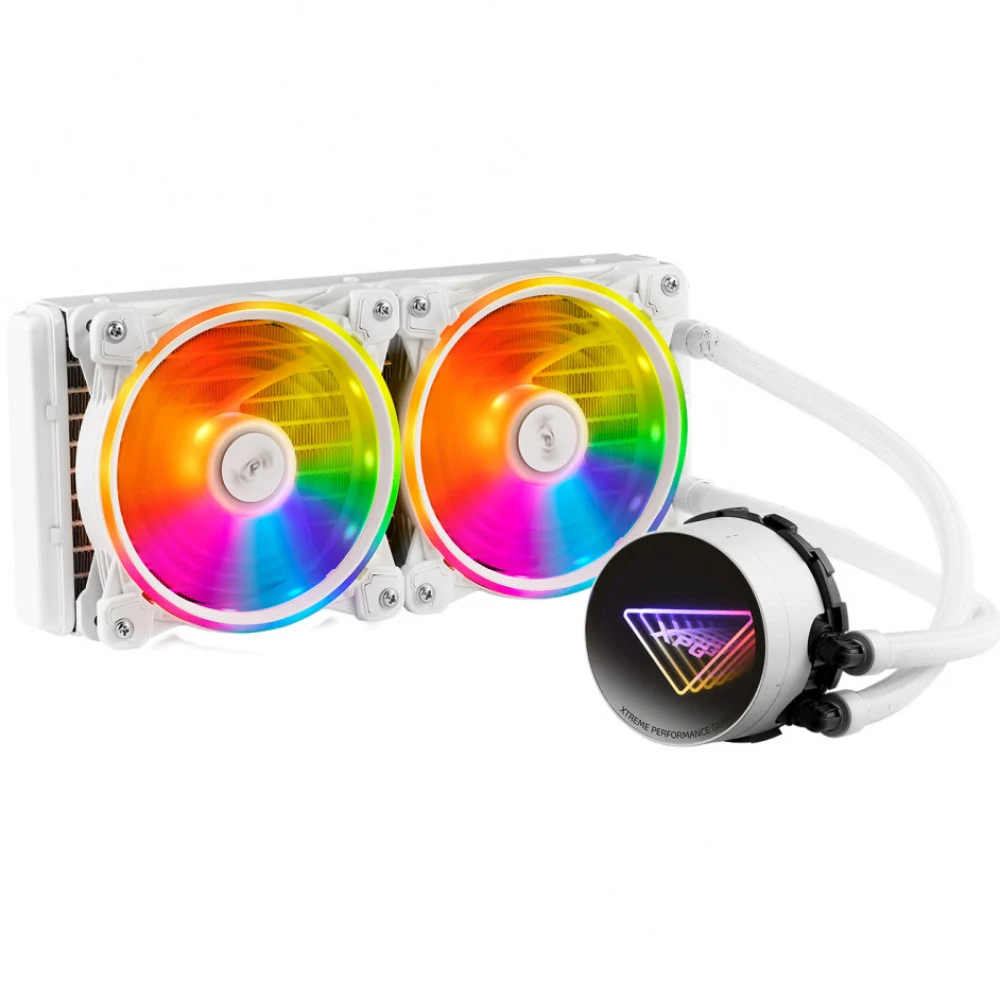 Кулер с водяным охлаждением, XPG, Levantex 240 White, LEVANTEX240-WHCWW, TDP 250W, Intel: LGA 1700, 1200, 115x и AMD: AM5, AM4, 2*120 ARGB, 600-2000 RPM ± 10%, 61.5 CFM, 18.17 dB(A), 4pin PWM, 272x1