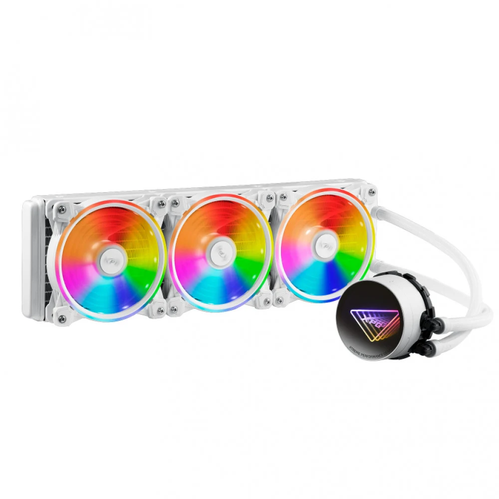 Кулер с водяным охлаждением, XPG, Levantex 360 White, LEVANTEX360-WHCWW, TDP 280W, Intel: LGA 1700, 1200, 115x и AMD: AM5, AM4, 3*120 ARGB, 600-2000 RPM ± 10%, 61.5 CFM, 18.17 dB(A), 4pin PWM, 394x1