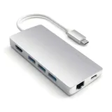 USB-концентратор Satechi Aluminum Multi-Port Adapter V2. Интерфейс USB-C. 3 порта USB 3.0, 1 порт 4K HDMI, 1 порт Ethernet RJ-45, SD/micro-SD кардридер. Цвет серый космос.