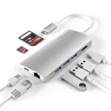 USB-концентратор Satechi Aluminum Multi-Port Adapter V2. Интерфейс USB-C. 3 порта USB 3.0, 1 порт 4K HDMI, 1 порт Ethernet RJ-45, SD/micro-SD кардридер. Цвет серый космос.