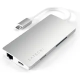 USB-концентратор Satechi Aluminum Multi-Port Adapter V2. Интерфейс USB-C. 3 порта USB 3.0, 1 порт 4K HDMI, 1 порт Ethernet RJ-45, SD/micro-SD кардридер. Цвет серебряный.