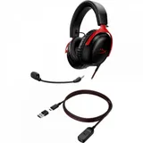 Гарнитура, HyperX, 727A9AA, Cloud III - Gaming Headset (Red), Микрофон съёмный гибкий, Динамики 53 мм, 150 мВт, 15-25000 гц, Блок управления звуком USB удлинитель, Чёрный-Красный