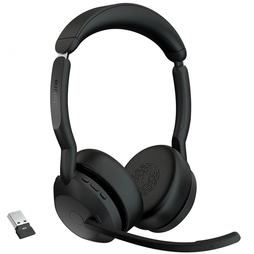 Гарнитура, Jabra, 25599-999-999, Jabra Evolve2 55, Link380a MS Stereo, Беспроводная, Bluetooth 5.2, защита органов слуха : Jabra SafeTone™ 2.0, PeakStop 105, -5°C to + 45°C, Спящий режим