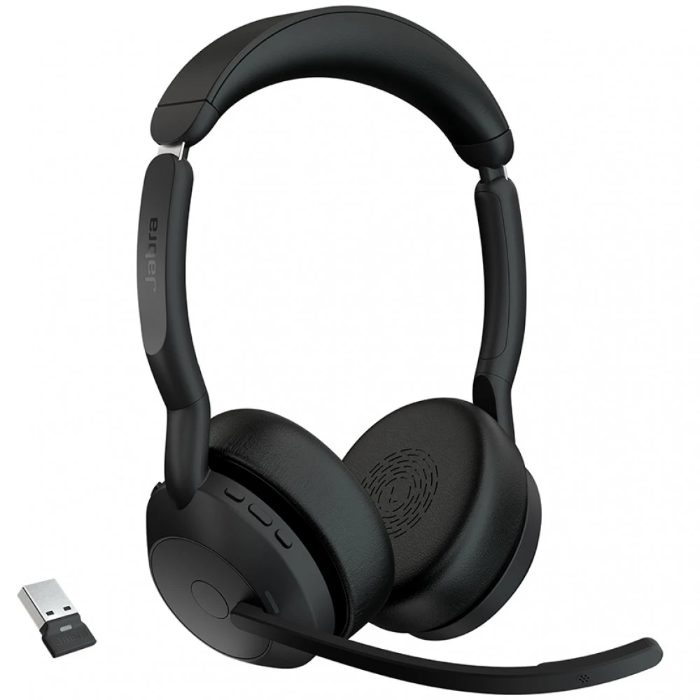 Гарнитура, Jabra, 25599-999-989, Jabra Evolve2 55, Link380a MS Stereo Stand, Беспроводная, Активное шумоподавление, В комплекте с заряжающей подставкой, Поддерживаемые аудиокодеки: AAC, SBC, Длина U