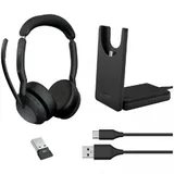 Гарнитура, Jabra, 25599-999-989, Jabra Evolve2 55, Link380a MS Stereo Stand, Беспроводная, Активное шумоподавление, Поддерживаемые аудиокодеки: AAC, SBC, Длина USB -кабеля:1,2 м, Размер динамика: 28