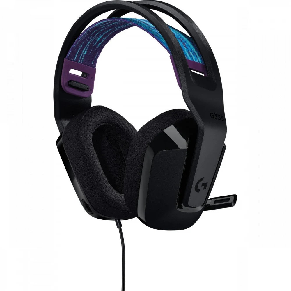 Гарнитура игровая Logitech G335 Black [981-000978] черная, проводная, накладные динамики 40мм 20 Гц - 20 кГц, складной микрофон 100 Гц - 10 кГц, кабель 1.8м, разъем 3,5мм, Y-разветвитель (наушники +