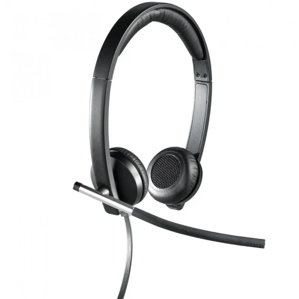 Гарнитура Logitech H650e Stereo [981-000519] черная, накладные амбушюры, поворотный микрофон, управление на кабеле, USB кабель 1.8м, чехол в комплекте (041196)
