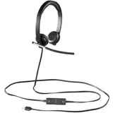 Гарнитура Logitech H650e Stereo [981-000519] черная, накладные амбушюры, поворотный микрофон, управление на кабеле, USB кабель 1.8м, чехол в комплекте (041196)