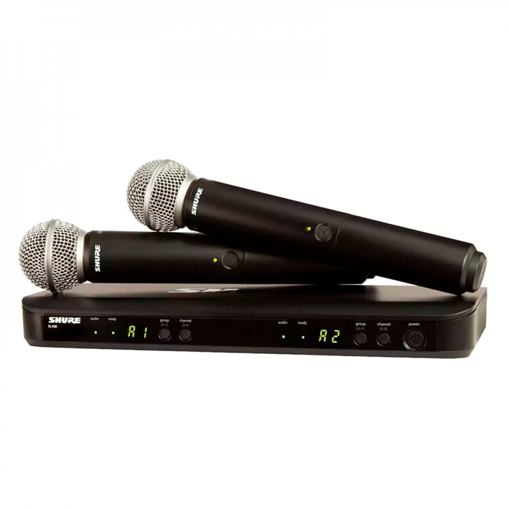 Микрофонная система SHURE [BLX288E/PG58-M17] беспроводная, двухканальная, с двумя ручными передатчиками PG58. Частота UHF 662-686 МГц
