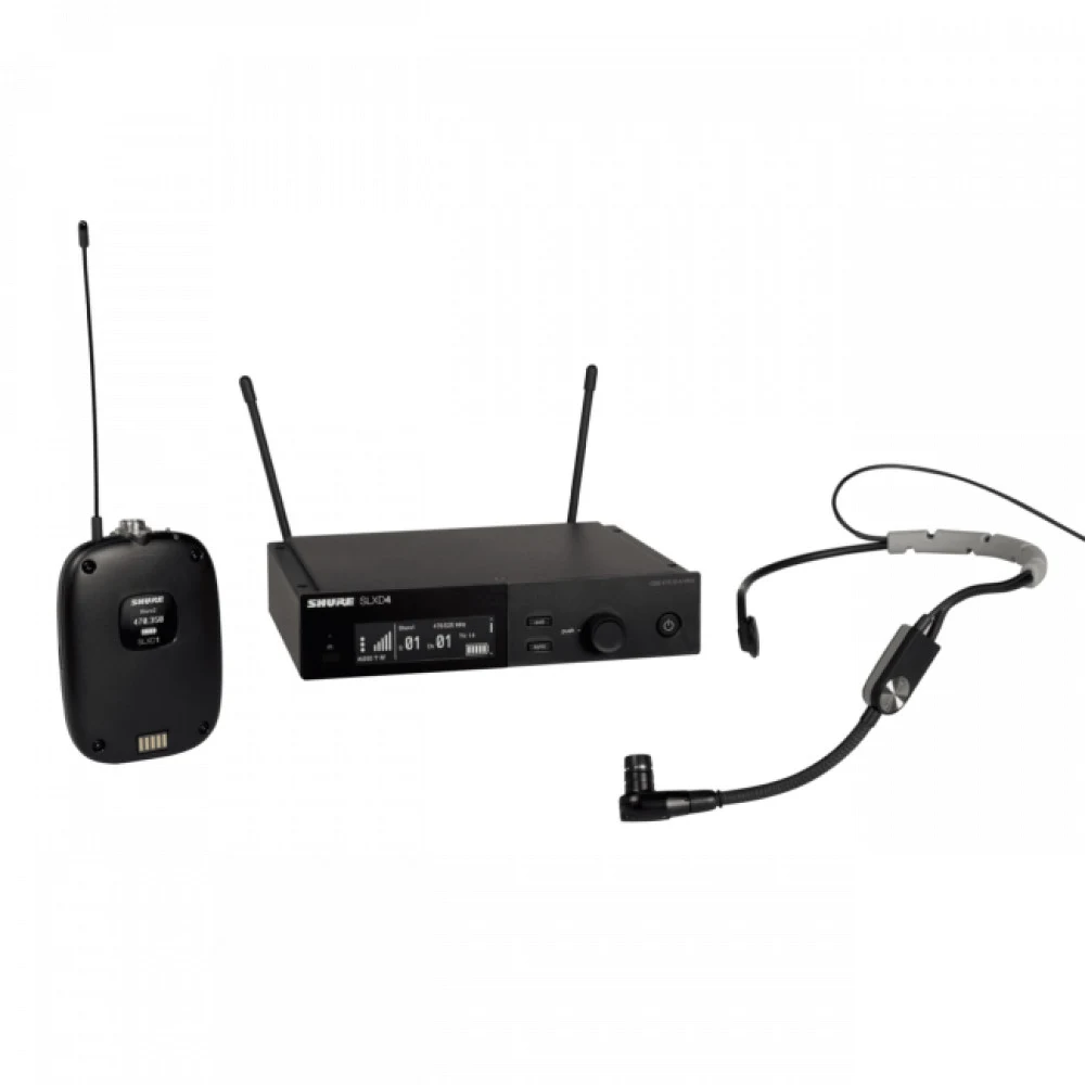 Микрофонная система SHURE [SLXD14E/SM35-H56] беспроводная, одноканальная, с поясным передатчиком SLXD1 и головным микрофоном SM35. Частота UHF 518-562 МГц