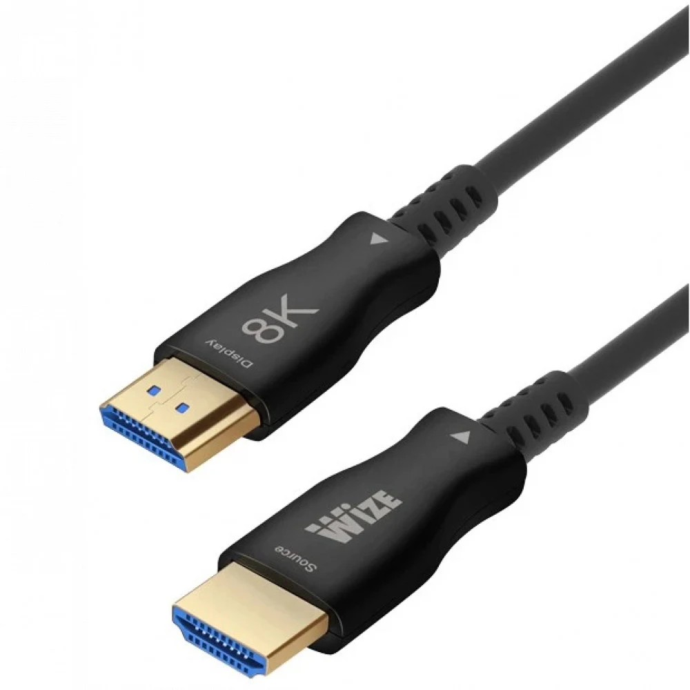 Кабель HDMI Wize [AOC-8K-HM-HM-100M] оптический, малодымный, 100 м, 8K/60HZ 4:4:4, v.2.1, ARC, 19M/19M, HDCP 2.2, Ethernet, черный, коробка
