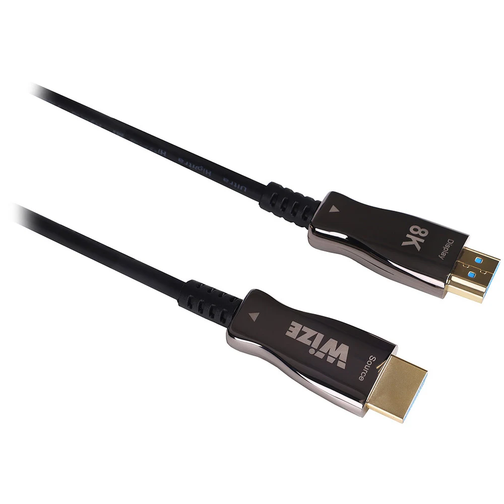 Кабель HDMI Wize [AOC-8K-HM-HM-30M] оптический, малодымный, 30 м, 8K/60HZ 4:4:4, v.2.1, ARC, 19M/19M, HDCP 2.2, Ethernet, черный, коробка