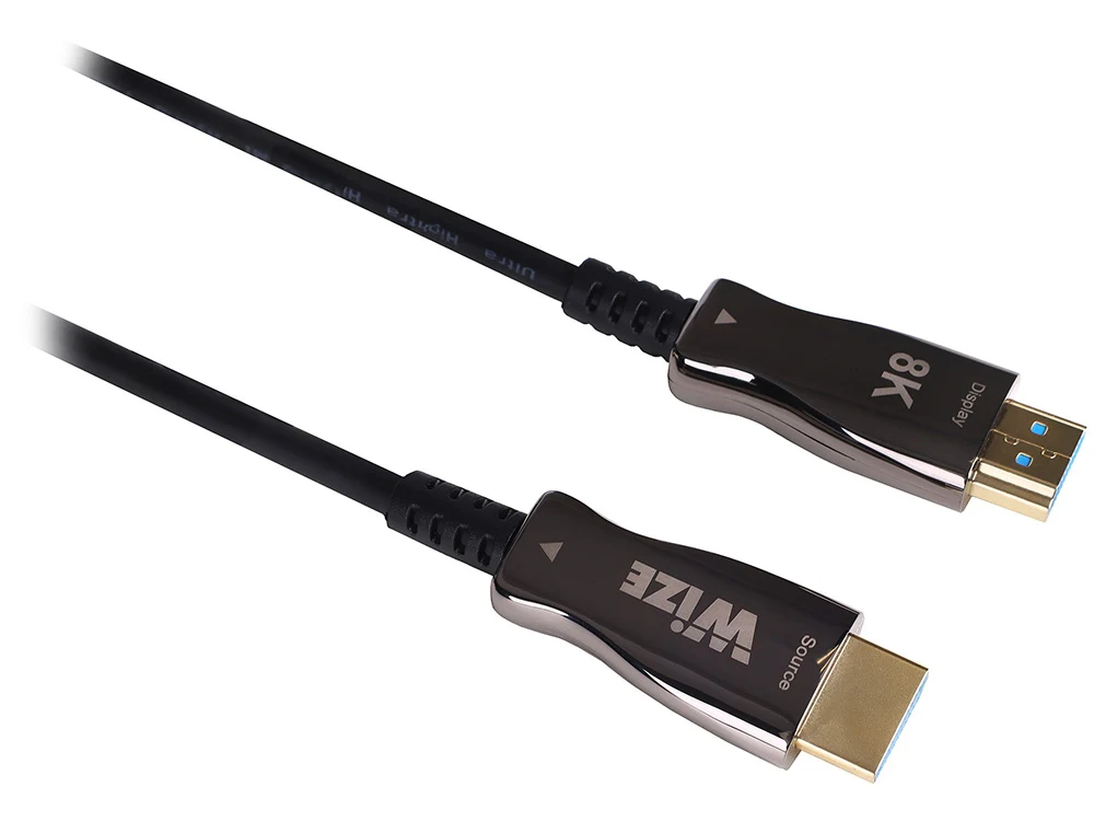 Кабель HDMI Wize [AOC-8K-HM-HM-40M] оптический, малодымный, 40 м, 8K/60HZ 4:4:4, v.2.1, ARC, 19M/19M, HDCP 2.2, Ethernet, черный, коробка
