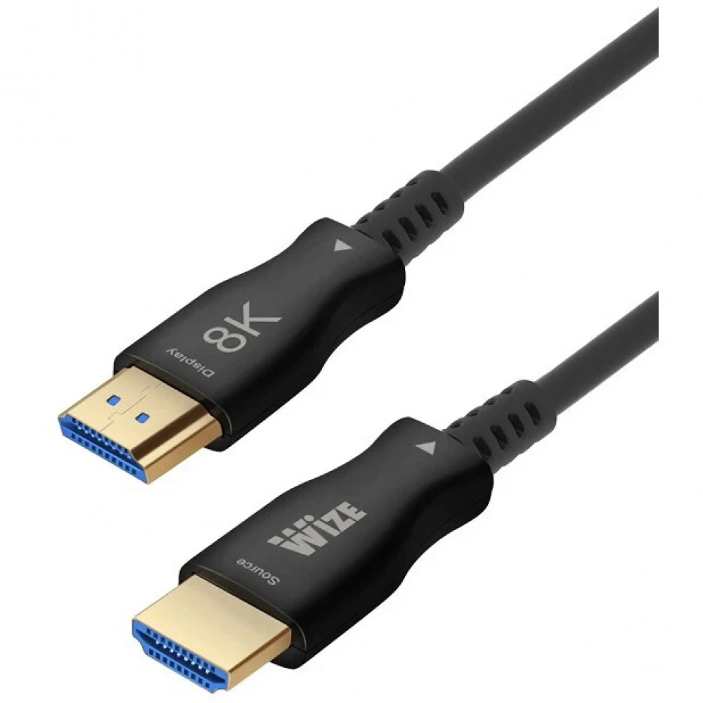 Кабель HDMI Wize [AOC-8K-HM-HM-80M] оптический, малодымный, 80 м, 8K/60HZ, 4:4:4, v.2.1, ARC, 19M/19M, черный, коробка