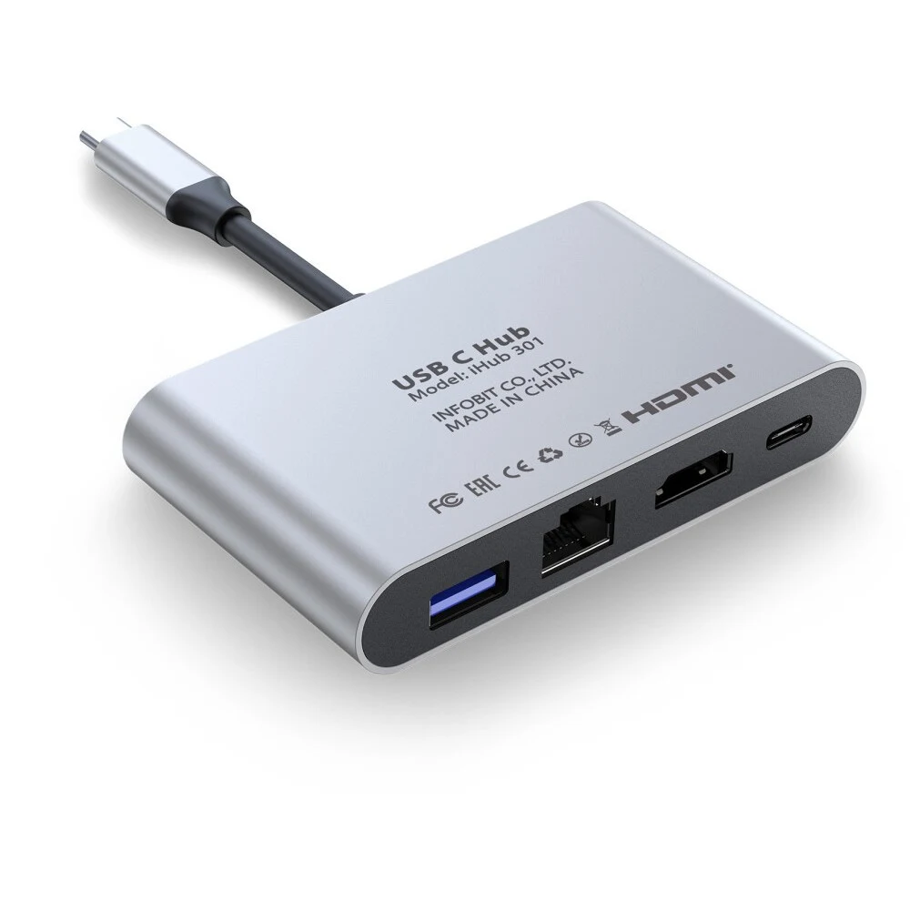 Распределитель Infobit [iHub 301] 3 подключения через 1 кабель USB-С