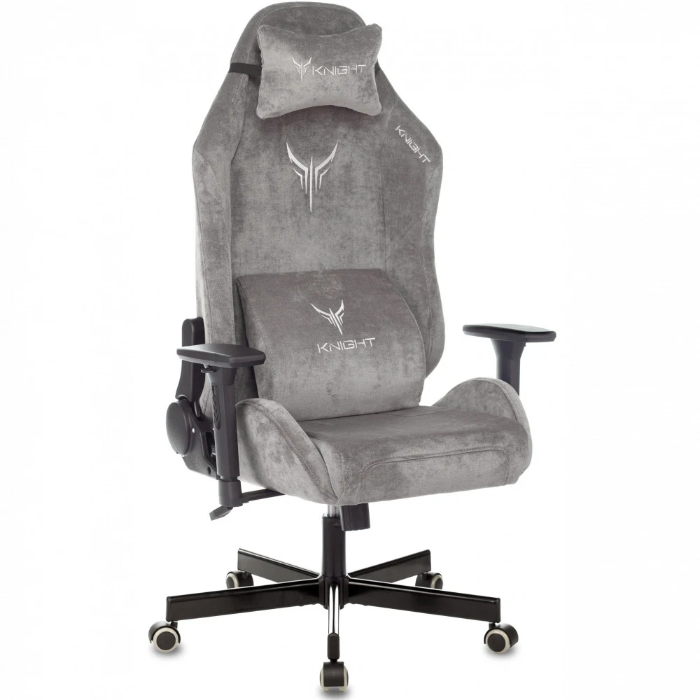 Кресло игровое Knight N1 Fabric серый Light-19 с подголов. крестов. металл
