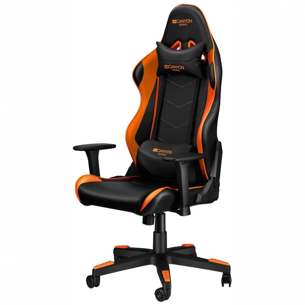 Игровое компьютерное кресло Canyon Deimos CND-SGCH4, Кожа,4D подлокотники, Колеса полиурэтан 60мм,Наклон 150 градус (Черно-Оранжевое)