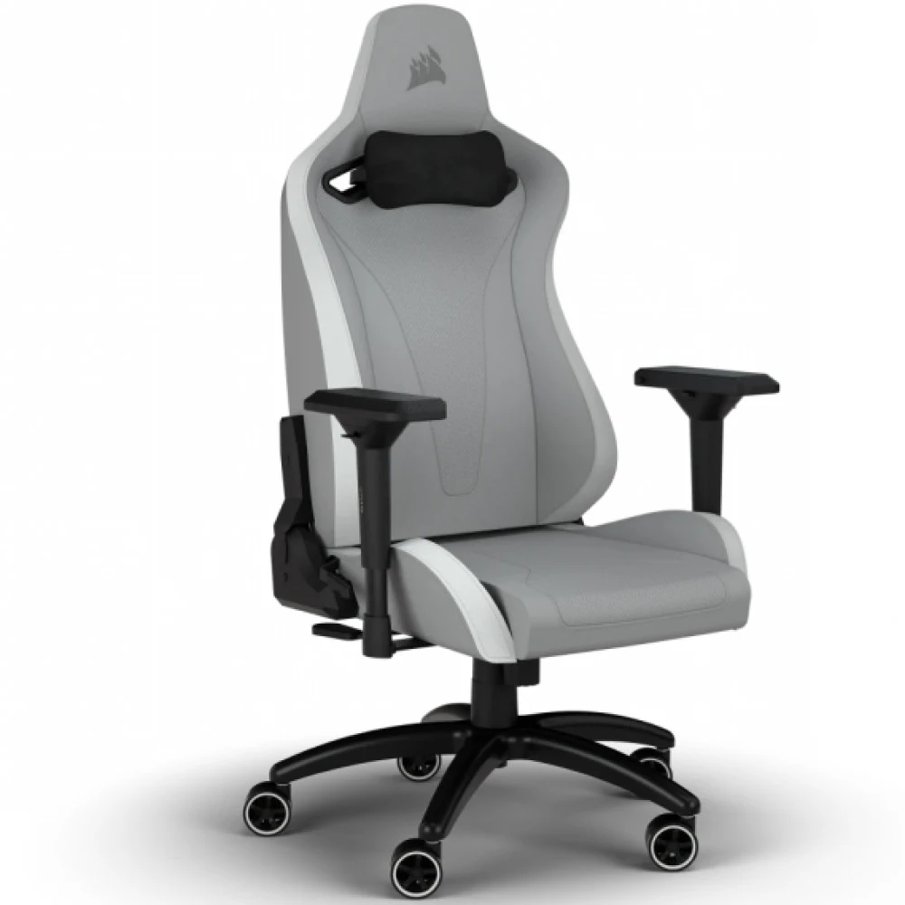 CORSAIR TC200 Leatherette Gaming Chair, Standard Fit - Light Grey/White
