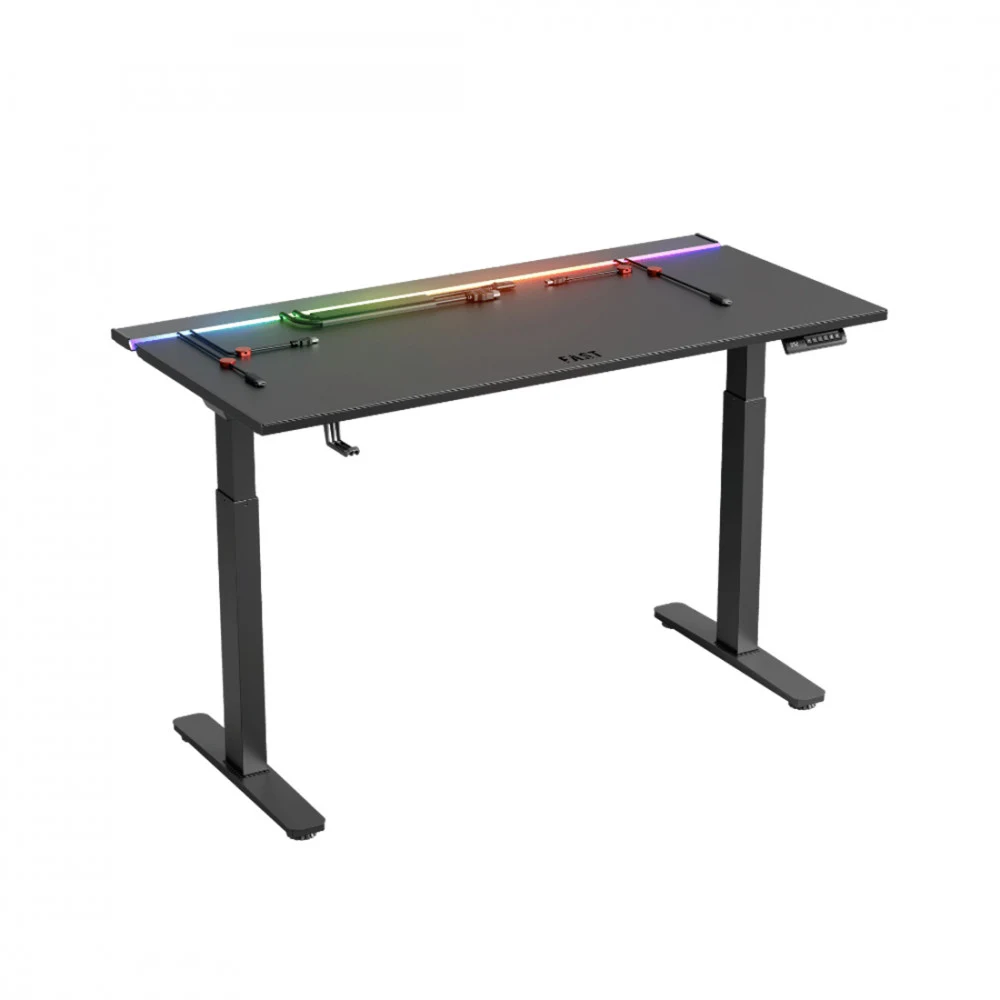 Компьютерный стол, 1STPLAYER, FAST-1470-RGB-BK, Поверхность - МДФ, Основание - алюминий, 145х70х122, Черный
