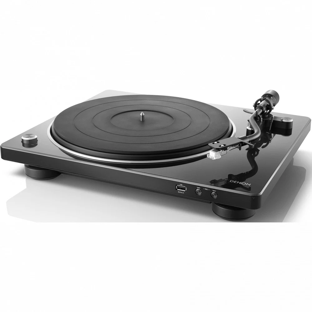 DENON Проигрыватель винила DP-450USB ЧЕРНЫЙ, Проигрыватель пластинок со встроенным фонокорректором и USB-входом для оцифровки винила, пассиковый привод, алюминиевый тонарм, регулировка скорости 33 4