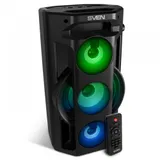 SVEN PS-680 2.0 Мобильные колонки чёрные (2x32.5W, mini Jack, USB, Bluetooth, FM, micro SD, LED-дисплей, ПДУ, 2 x 4400 мA, LED подсветка)