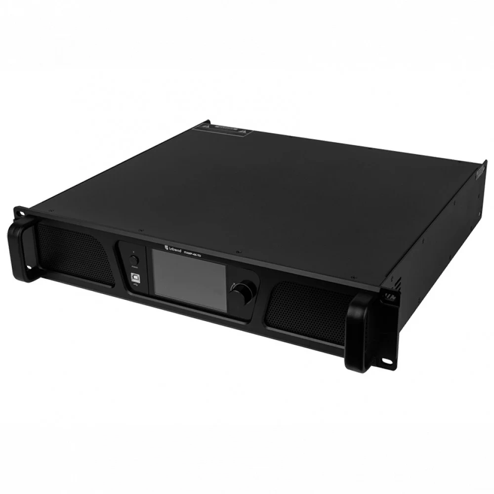 Усилитель Intrend [ITAMP-4K-TD] четырехканальный, 4x1000W/8Ом, 4x1600W/4Ом, 4x600/70V, мостовой режим: 2х2560W/8Ом 2х1250/100V, поддержка Dante, встроенный DSP