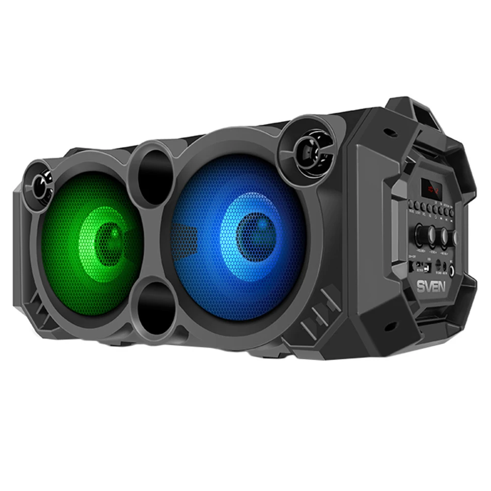 SVEN PS-550, черный, акустическая система 2.0, мощность 2x18 Вт (RMS), Bluetooth, FM, USB, microSD, LED-дисплей, встроенный аккумулятор EXL