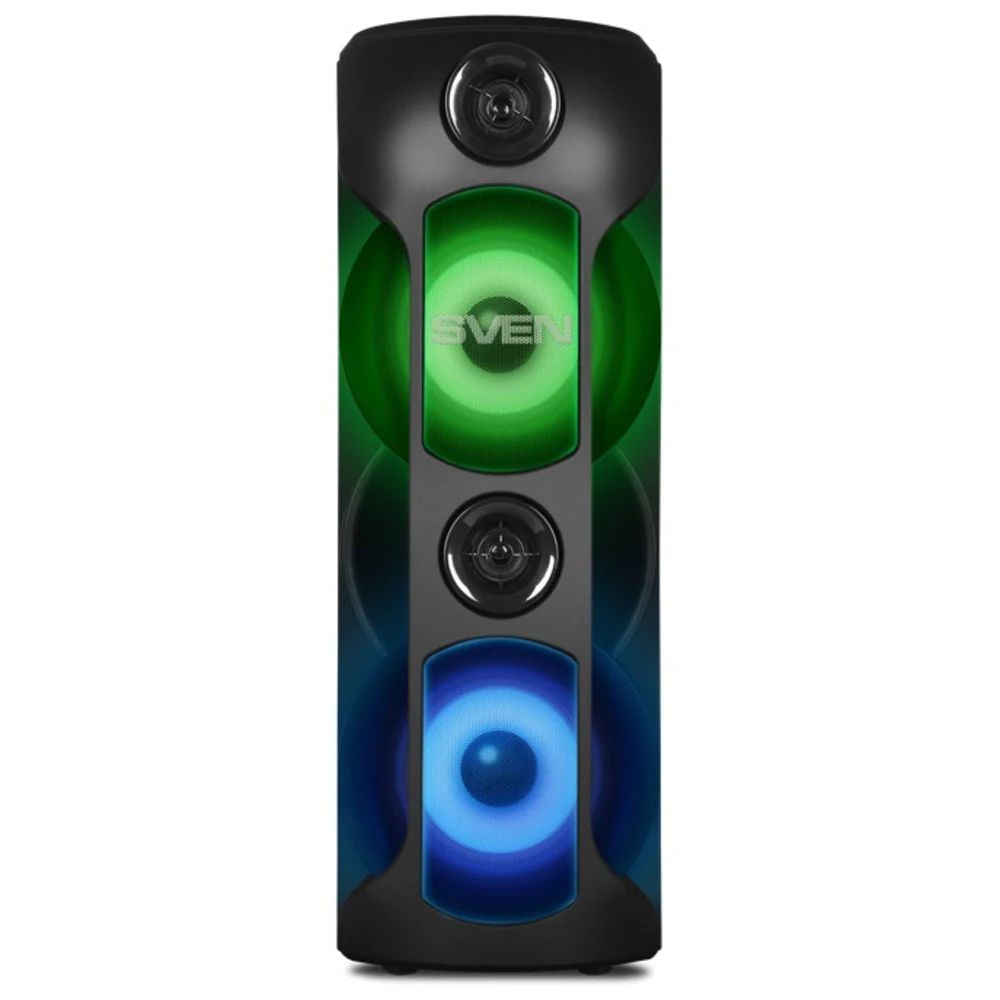 SVEN PS-720 2.0 Мобильные колонки чёрные (2x40W, mini Jack, USB, Bluetooth, FM, micro SD, LED-дисплей, ПДУ, USB Type-C, 2 x 4400 мA, LED подсветка)