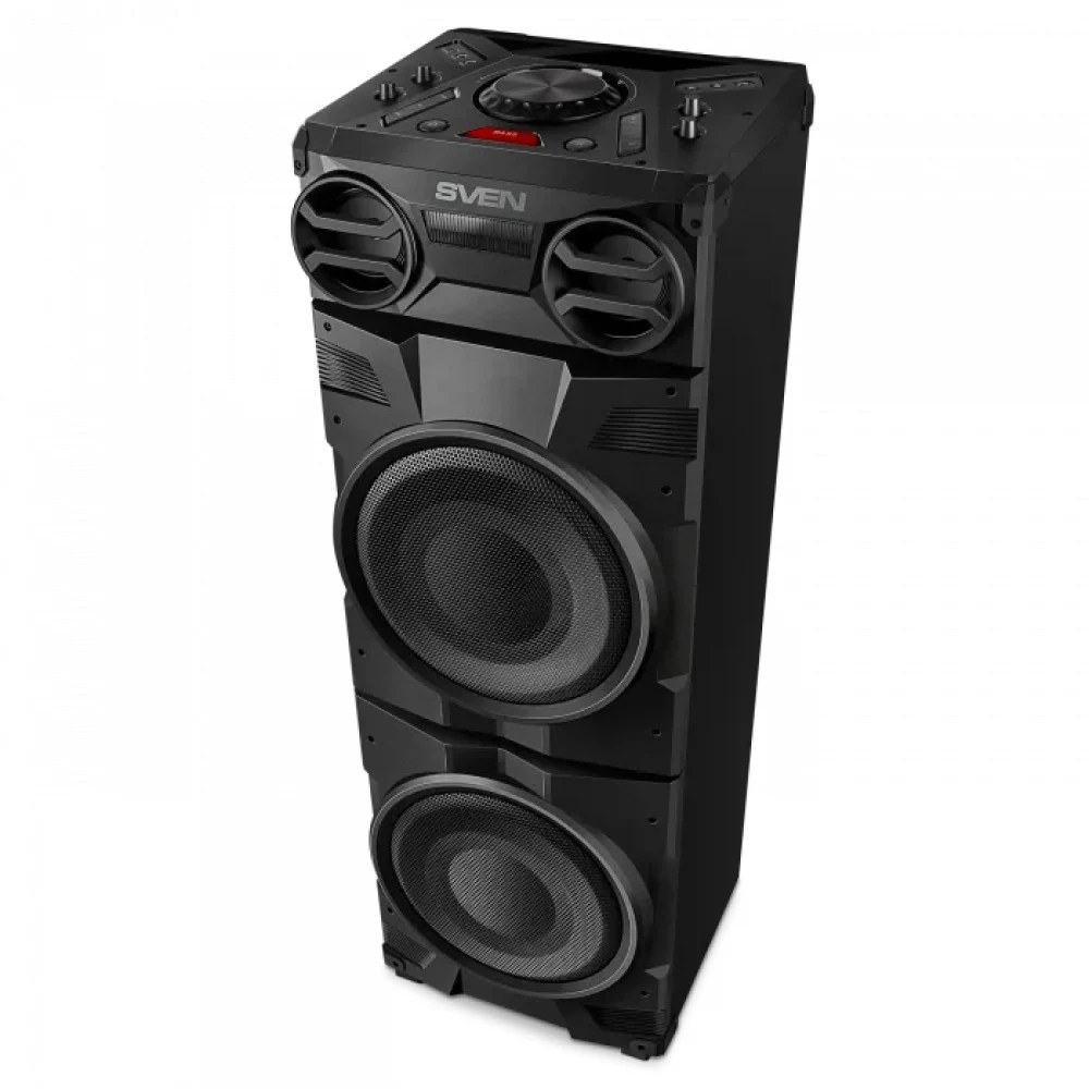 Мобильные колонки SVEN PS-1900 2.0 чёрные (2x500W, mini Jack, USB, Bluetooth, караоке, LED-дисплей, RGB подсветка)