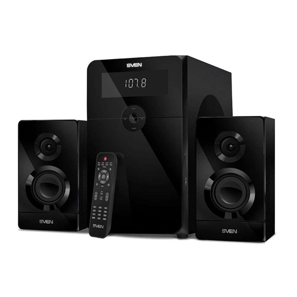 SVEN MS-2250, черный, акустическая система 2.1, мощность (RMS): 50Вт + 2х15Вт, SD/USB, FM-радио, LED-дисплей, пульт ДУ, Bluetooth