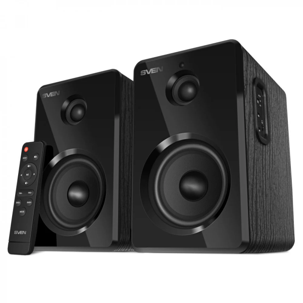 SVEN SPS-730 2.0 Колонки чёрные (2x25Вт , экокожа, USB/SD, пульт ДУ, Bluetooth)