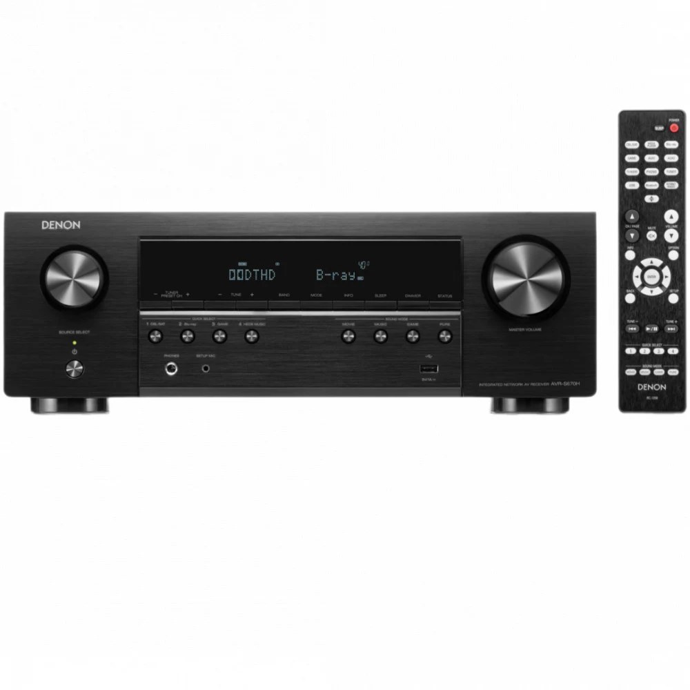 DENON AV-ресивер AVRS670H ЧЕРНЫЙ 8К AV Ресивер 5,2, сопротивление 6-8 Oм, на канал 75-150 Вт, Wi-Fi, AirPlay2, Bluetooth, DLNA, управление: Apple+Android, Spotify, Pandora, Amazon Music HD, FLAC, eA
