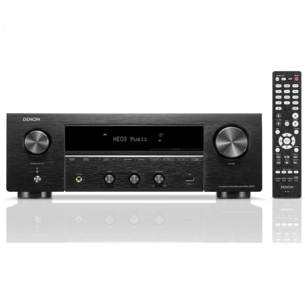 DENON Стерео ресивер DRA900H ЧЕРНЫЙ Стереоресивер 2.2 с поддержкой 8K Ultra HD и встроенным ММ-фонокорректором, мощность 2 х 100 Вт (8 Ом), 6 входов и 1 выходов HDMI, мультирум HEOS, AirPlay 2, габа
