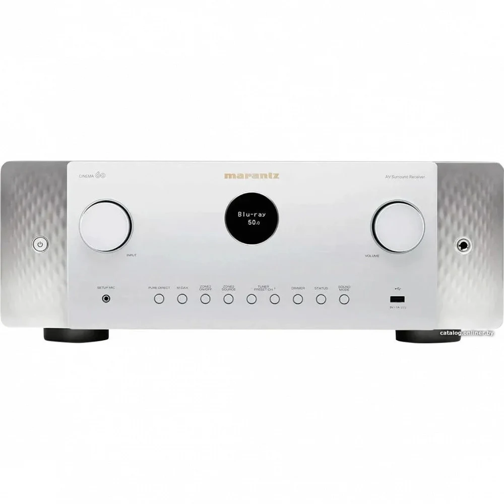 MARANTZ AV-Усилитель CINEMA60 СЕРЕБРО АV-усилитель 7.2, 100 Вт на канал, Dolby Atmos, DTS:X, 8K Ultra HD, и встроенным стримингом HEOS®, 6 входов и 2 выхода HDMI, AirPlay 2, 2 зоны, габариты (ШхГхВ)