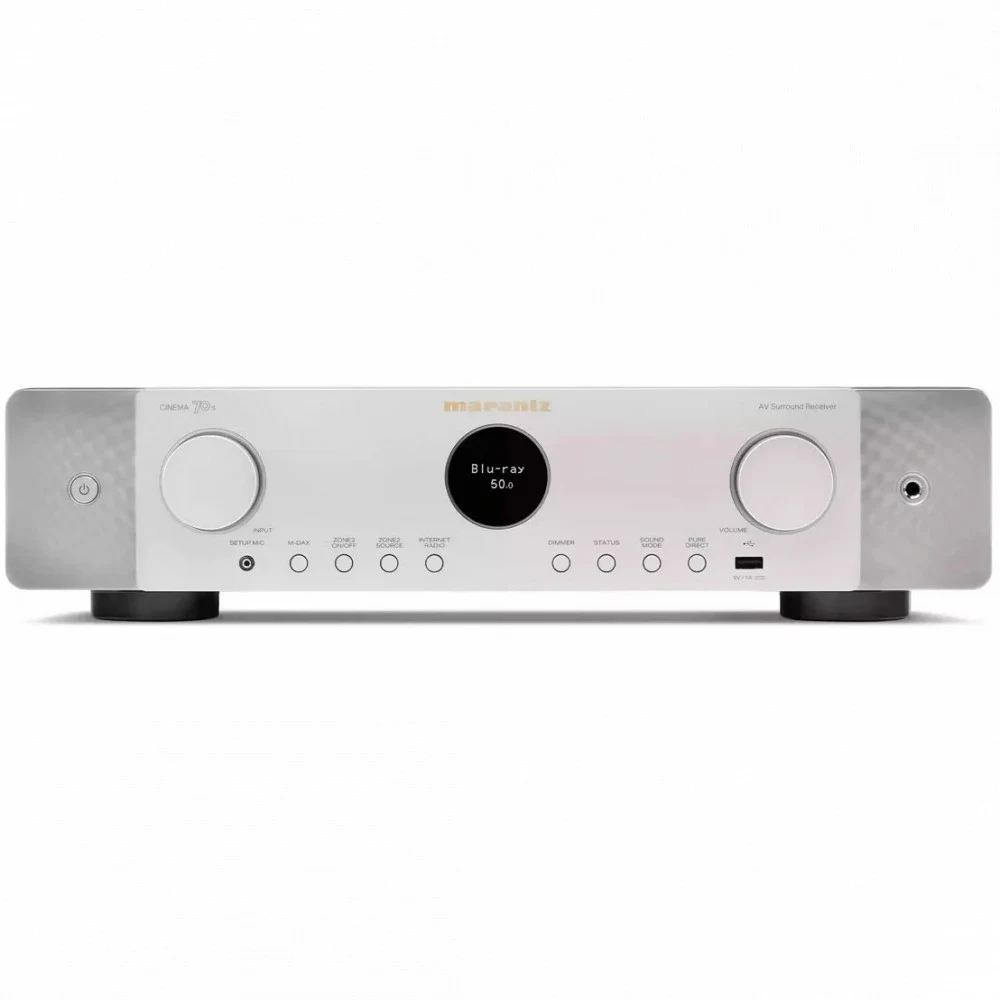 MARANTZ AV-Усилитель CINEMA70S СЕРЕБРО Ультра-тонкий АV-усилитель 7.2, 50 Вт на канал, Dolby Atmos, DTS:X, 8K Ultra HD, и встроенным стримингом HEOS®, 6 входов и 1 выхода HDMI, AirPlay 2, 2 зоны, га