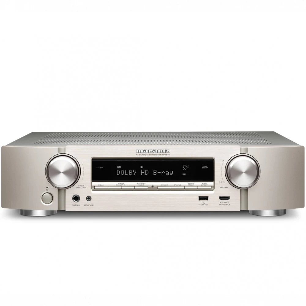 MARANTZ AV-ресивер NR1510 СЕРЕБРО AV ресивер 5,2, Wi-Fi AirPlay2, HEOS Multiroom, Bluetooth, Streaming, 4K Ultra HD HDR10, мощность: 2 x 50 Вт, декодеры: DTS HD Master, Dolby TrueHD, сетевые функции